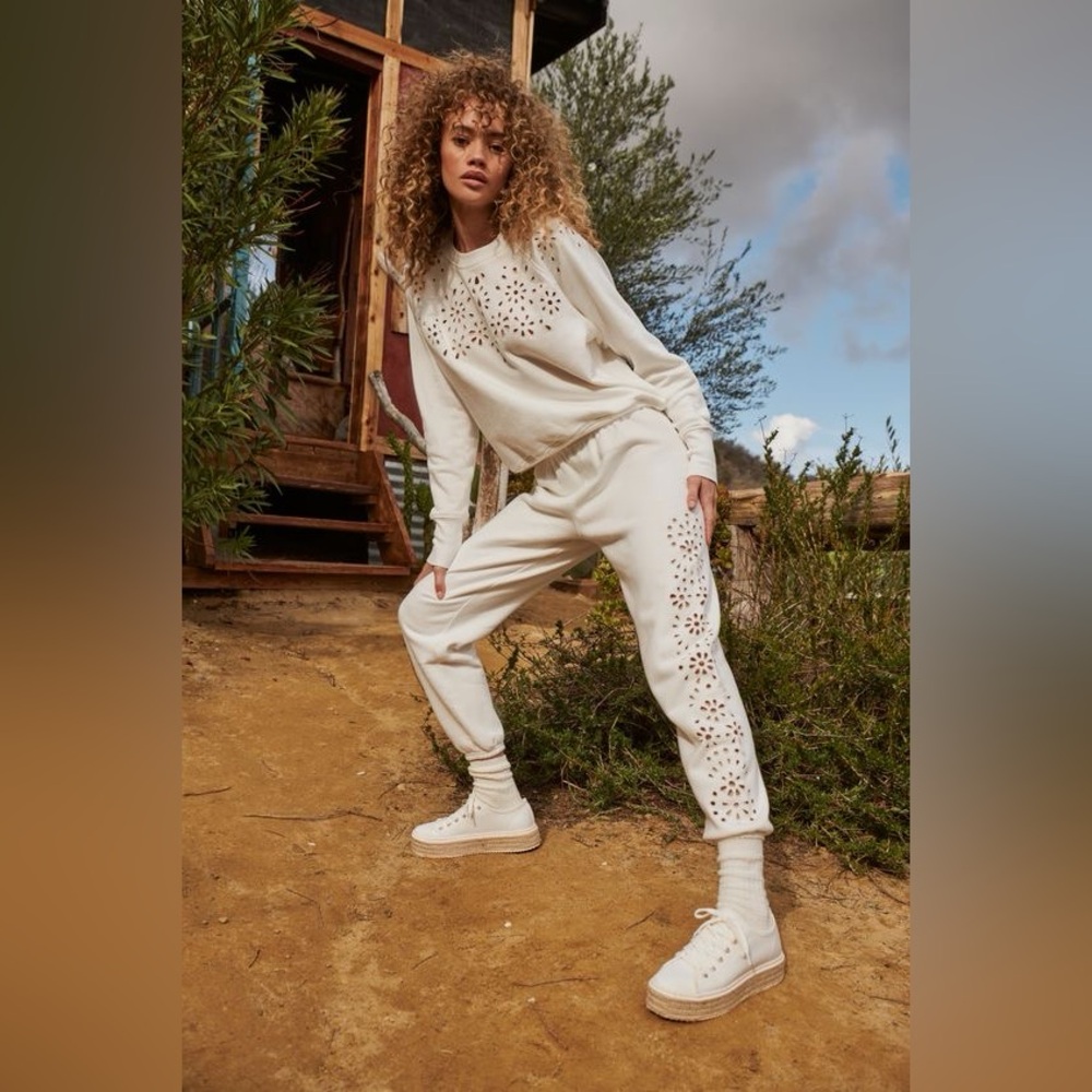 Spiritual Gangster Bridget Eyelet Sweatshirt & Sweatpants Light Mint Size Small